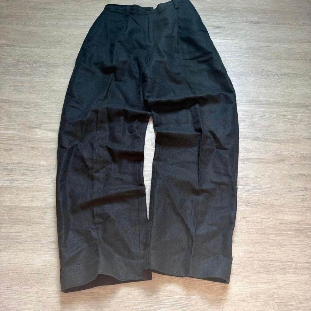 25W Black Baggy Wide Leg Pleated Canvas Style Dress Pants Y2K Vintage